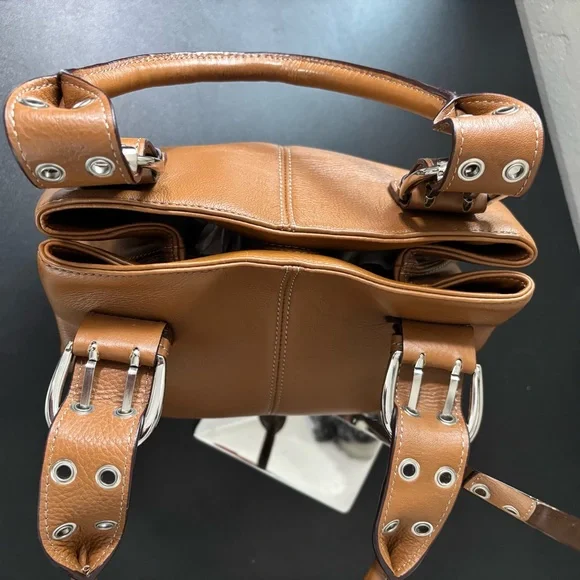 Tignanello Brown Leather Top Handle Satchel Purse Silver Hardware - Picture 8 of 11